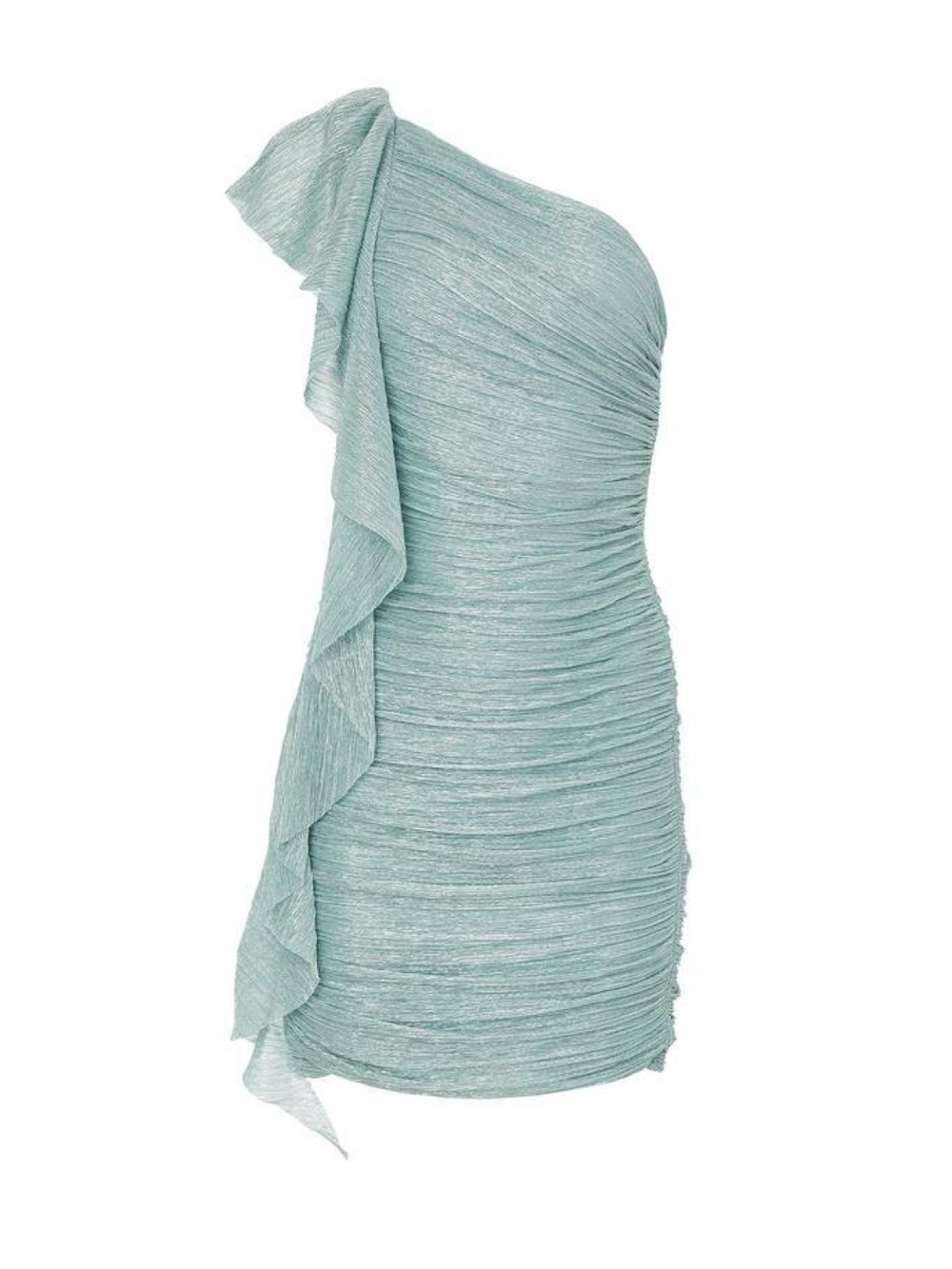 BCBGMAXAZRIA Metallic Pleated Sheer Knit Mini Dress in Metallic Haze